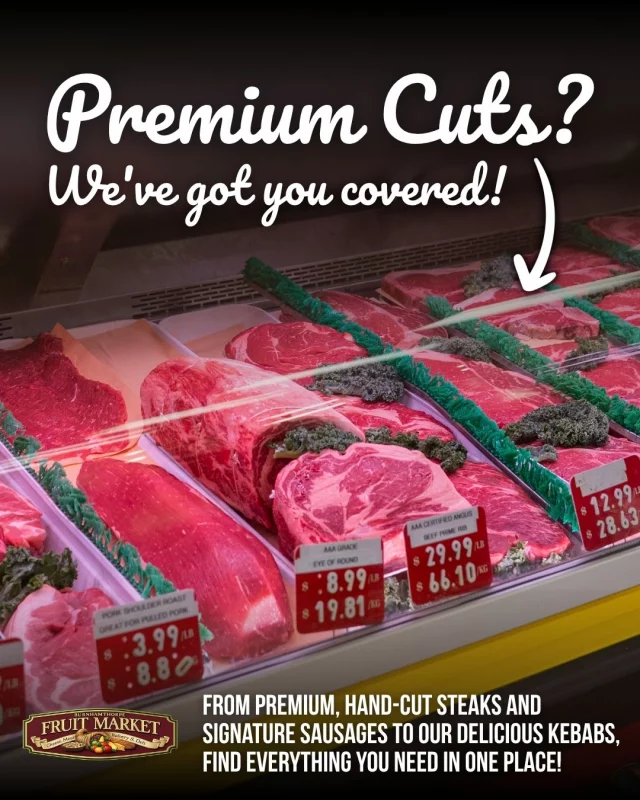 Premium cuts? We've got you covered. 🥩🔥

Whether you're firing up the grill, planning a family dinner, or stocking up for the week, our butcher counter is packed with fresh, quality options you'll actually look forward to cooking.

🥩 Premium hand-cut steaks
🌭 Signature sausages
🍢 Fresh, flavourful kebabs
✔️ Quality you can count on

Stop by and see what's waiting in the display case—you might just leave with dinner already decided.

📍 Burnhamthorpe Fruit Market | 3647 Dixie Rd, Mississauga
🕖 Mon–Fri: 7:30 AM–9 PM | Weekends: Until 6:30 PM

#BurnhamthorpeFruitMarket #Mississauga #ShopLocal #FreshMeat #BBQSeason