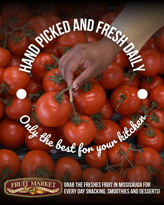 Plump, juicy, and bursting with flavor! 🍅

Our vine-ripened tomatoes are hand-picked daily so you get only the absolute best for your salads, sauces, and everyday cooking. Taste the difference fresh, quality produce makes in your kitchen. 🛒✨

📍 Drop by Burnhamthorpe Fruit Market today!

#BurnhamthorpeFruitMarket #FreshProduce #HandPickedDaily #MississaugaGrocery #LocalProduce #EatFresh #SaugaEats #Mississauga #FarmFresh #SupportLocal
