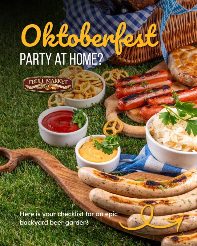 Bring the beer garden home this weekend! 🥨🍻🌭

You don't need a trip to Munich to throw an epic Oktoberfest celebration. 

Whether you're hosting a full backyard party or just craving a cozy themed family dinner, we’ve rounded up the ultimate checklist to get your menu started.

➡️ Swipe through for the essentials, then stop by our butcher and produce counter to grab all your fresh ingredients!

📍 Remember that you can find us at: 3647 Dixie Rd, Mississauga
💬 Which Oktoberfest classic is a must-have on your plate? Bratwurst or warm pretzels?

Tell us below! 👇

#BurnhamthorpeFruitMarket #Mississauga #OktoberfestMississauga